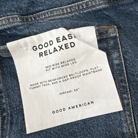 Good American Good Ease Relaxed Jeans NEW Size 12 MId-Rise Wide Leg 34" Inseam - Picture 7 of 10